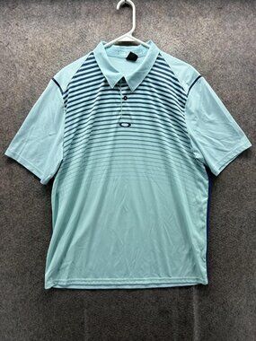 Oakley Polo Shirt Mens XL Blue Stripe Golf Performance Lightweight Short Sleeve